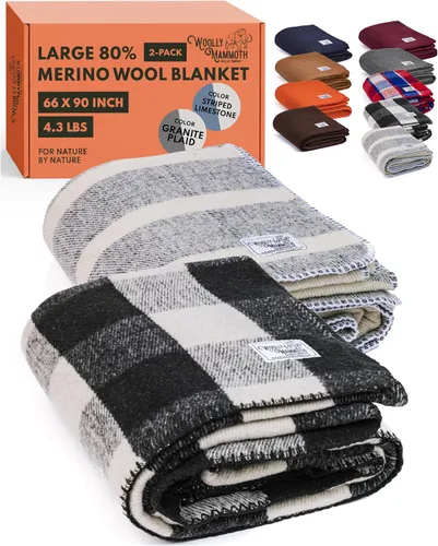 Vista 15 de Woolly Mammoth Woolen Company Manta de Lana - 66 x 90 pulgadas, Corteza, 80% Lana Merino - Mantas de Campamento para Clima Frío - Durabilidad