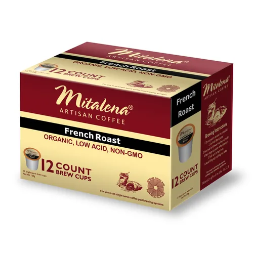 Vista 2 de Mitalena French Roast - Cápsulas de café orgánico bajo en ácido, café tostado oscuro para cafetera Keurig K-Cup, disfruta de café artesanal de lotes