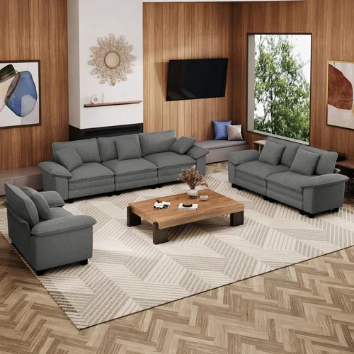 Vista 22 de Sofá Seccional Modular Individual de 53.5", Sillón de Pana Suave y Afelpada con Asiento Profundo Cómodo y Brazos Removibles para Sala de Estar