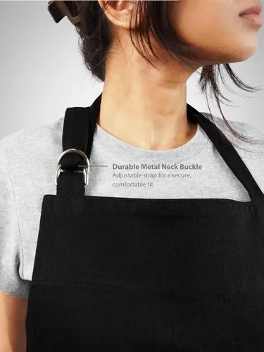 Vista 4 de Delantal de cocina 100% algodón con 2 bolsillos, delantal de chef ajustable para cocinar, hornear barbacoa, delantal unisex