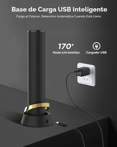 Vista 6 de Newise Abridor de Vino Eléctrico Recargable con Base de Carga y Cortador de Papel de Aluminio, Sacacorchos Automático para 60 Botellas, Regalo