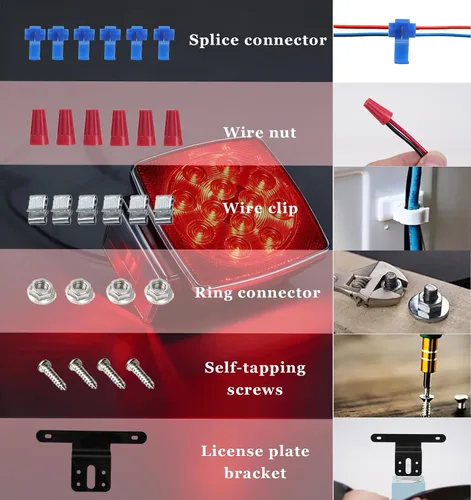 Vista 13 de Kit de luz de remolque de 12 V con certificación DOT para barco, caravana, automóvil, fácil montaje con arnés de alambre, oblea LED, impermeable