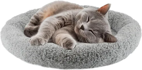 Vista 9 de LESYPET Cama para gatos de interior, cojín de sueño rizado con almohada elevada alrededor, alfombrilla lavable para mascotas
