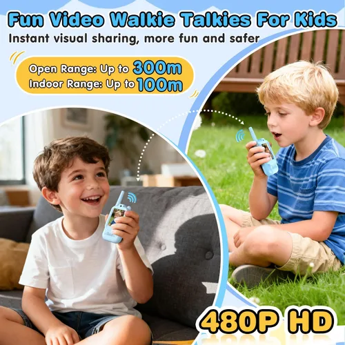 Vista 3 de Walkie Talkies de Video para Niños, Paquete de 2 Walkie Talkies FaceTime con Cámara HD y Cambiador de Voz para Niños y Niñas para Juegos Familiares