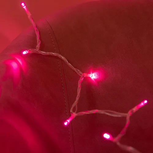 Vista 3 de YULETIME - Tira de 300 luces LED rosadas de color blanco cálido de 100 pies con adaptador de 8 modos, 4 pulgadas de espacio, cable transparente Rosa
