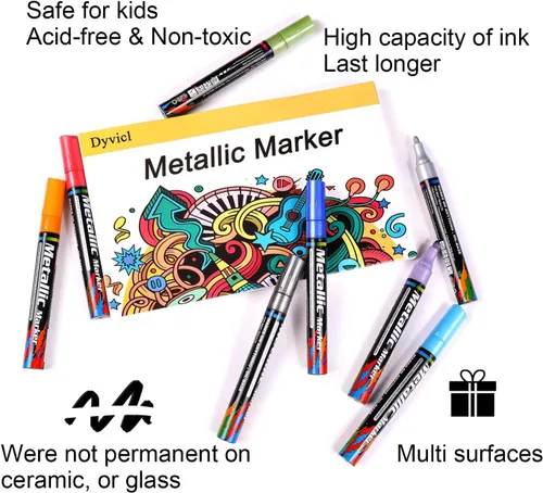 Vista 7 de Rotuladores metálicos Dyvicl para pintura de rocas, papel negro, tarjetas de regalo, álbumes de recortes, tela, metal, cerámica, copas de vino