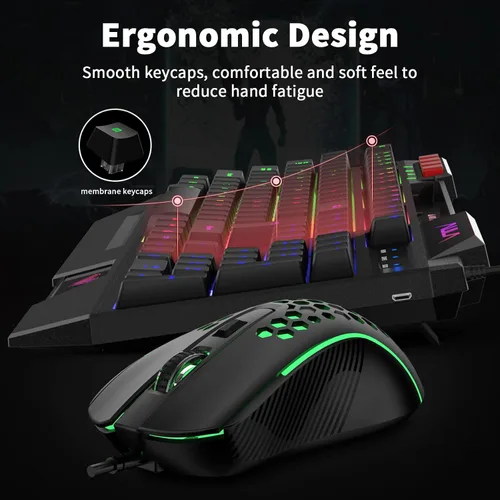Vista 7 de AULA Combo de teclado para juegos, mouse y alfombrilla de ratón, paquete de teclado retroiluminado LED RGB, combo de teclado con cable USB