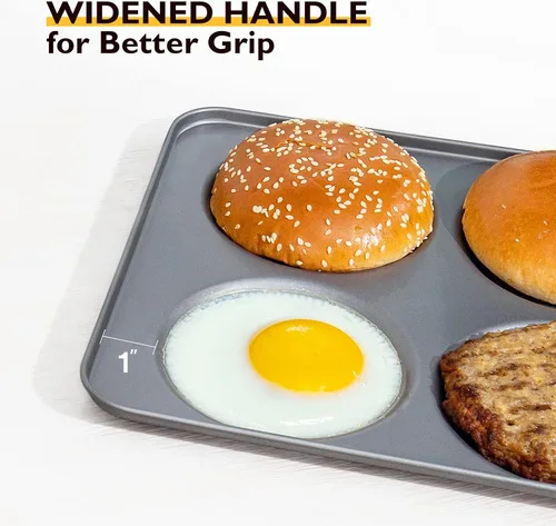 Vista 6 de HONGBAKE Juego de 2 Moldes Grandes para Parte Superior de Magdalenas, Molde Antiadherente de 4 Cavidades para Panecillos de Hamburguesa, Molde Jumbo