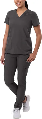 Vista 14 de Adar Addition Go-Basic - Conjunto de uniforme quirúrgico para mujer con blusa de cuello en V y pantalones cargo ajustados Rosa suave