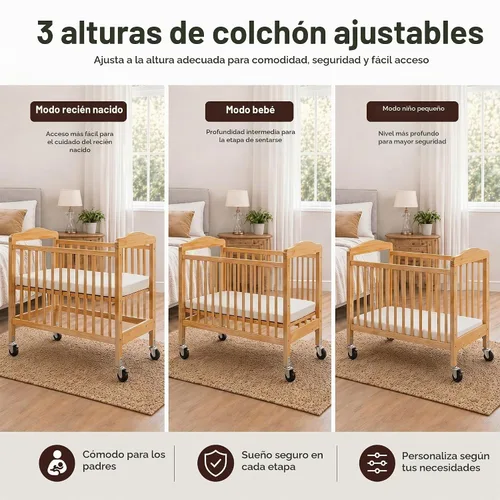 Vista 7 de L.A. Baby Cuna de madera, mini cuna portátil con colchón incluido