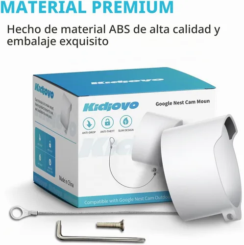 Vista 6 de Soporte antirrobo para Google Nest Cam (batería), cubierta protectora impermeable anticaída para cámara con cable de cadena de seguridad, accesorios
