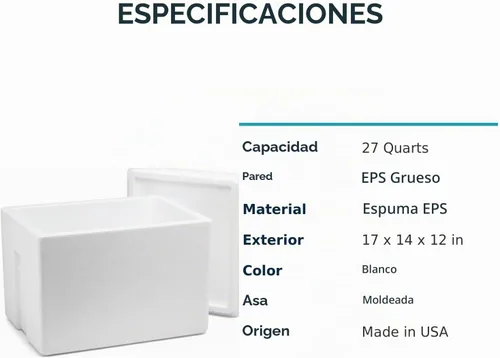 Vista 4 de Enfriador de espuma de poliestireno, baúl de hielo (27 cuartos de galón), 12 x 14 x 17 pulgadas