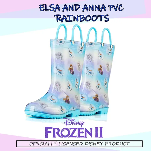 Vista 4 de Disney Frozen 2 Girls' Anna, Elsa & Olaf Waterproof PVC Rain Boots with Easy-On Handles Pink & Purple Toddler & Little Kid Sizes