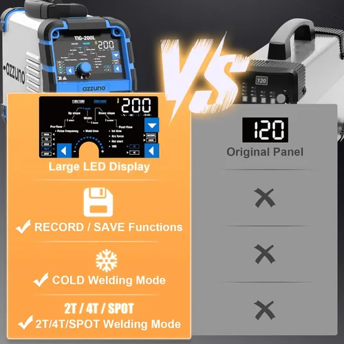 Vista 5 de AZZUNO Soldador TIG de 200 A con pulso frío, 5 en 1 DC HF TIG/TIG de pulso/TIG frío/TIG puntual/STICK, 110V y 220V de doble voltaje, soldador TIG