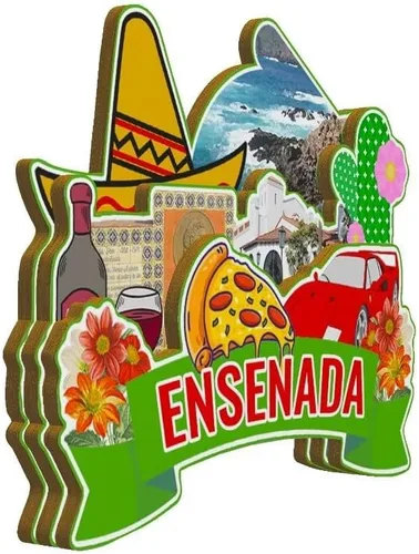 Vista 2 de Ensenada México - Imán de madera para nevera, diseño 3D de México, recuerdos coleccionables, decoración hecha a mano -3413