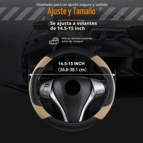Vista 3 de Funda de cuero para volante de auto, protector antideslizante para volante de auto de cuero de microfibra transpirable, ajuste universal