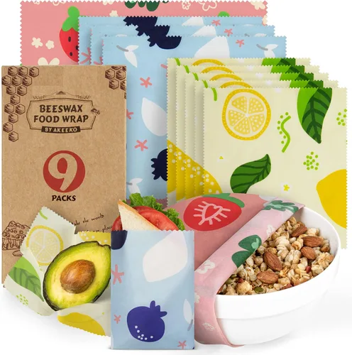 Vista 11 de Akeeko Envolturas reutilizables de cera de abejas – Surtido de 9 paquetes, reutilizables, sin plástico, almacenamiento de alimentos 4 pequeños, 3