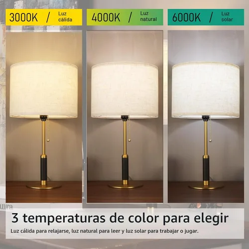 Vista 5 de Lámpara de mesa moderna de mediados de siglo de 21 pulgadas con interruptor de cadena de tracción, lámparas de noche de luz de 3 colores para Marrón