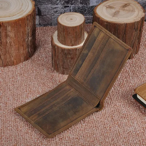 Vista 7 de HRS Carteras de cuero genuino para hombre, Marrón, Retro