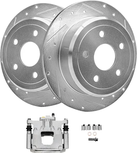 Vista 30 de Detroit Axle - Rotores de freno perforados traseros + repuesto de pinza de freno de disco trasera izquierda para Acura TL Honda Element - Juego de 3