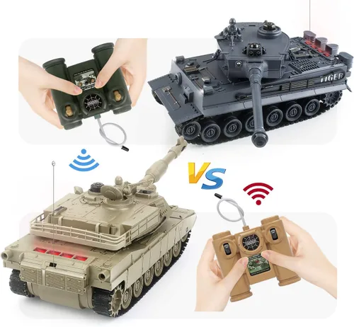 Vista 4 de BEAURE Tanques RC, 1:28 WW2 Tanque Alemán Tiger Juguetes para Niños, 9 Canales Vehículos de Control Remoto con Sonido y Luz, Juguetes Militares RC