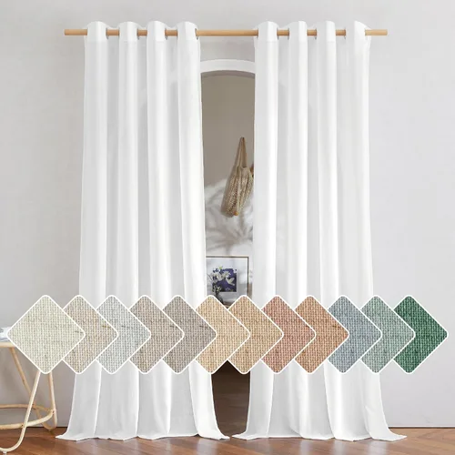 Vista 44 de NICETOWN - Cortinas de lino angora para ventana de cocina sobre el fregadero, con ojales, lino grueso angora, tratamientos cortos para ventanas