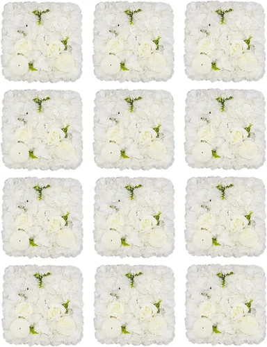 Vista 30 de Paneles de pared de flores 3D, 12 paneles de pared de flores artificiales, rosas de seda, fondo de pared de flores sintéticas decorativas