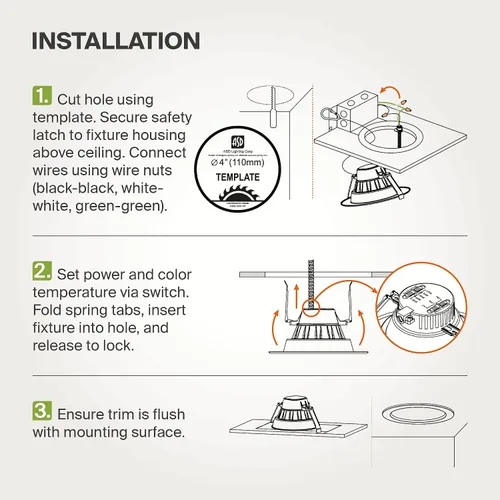 Vista 8 de ASD Downlight LED comercial sin lata de 4 pulgadas, iluminación ajustable de potencia de 7/10/13W, lámpara de techo empotrable redonda regulable, 5