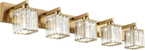 Vista 26 de Aipsun Accesorios de iluminación de tocador de baño, luces de tocador de cristal para baño, 2 luces, accesorios de iluminación de pared de acero