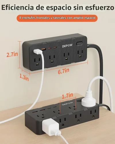 Vista 8 de Regleta de alimentación de 3 pies, cable de extensión con 8 salidas de CA + Negro