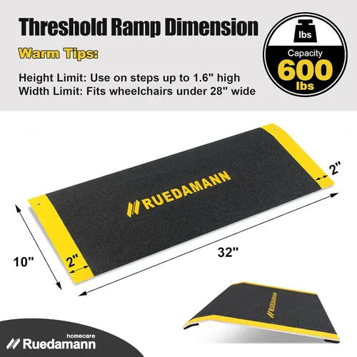 Vista 5 de Ruedamann Rampa de umbral para puertas, 32 pulgadas de ancho x 10 pulgadas de largo, rampas antideslizantes para sillas de ruedas para escalones