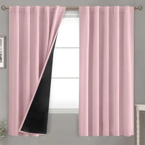 Vista 174 de BGment Cortinas 100% opacas beige de 63 pulgadas de largo con forro aislante térmico, bolsillo para varilla y lengüeta trasera de doble capa
