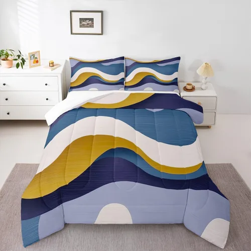 Vista 25 de Erosebridal Juego de ropa de cama abstracta con diseño de olas marinas tamaño Queen, juego de edredón y juegos de ropa de cama con temática de playa