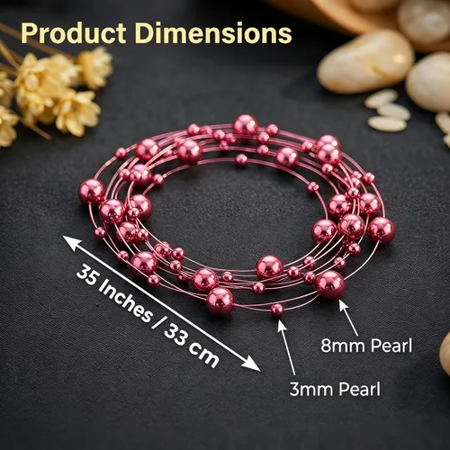 Vista 6 de 50 piezas de cadenas de perlas para velas flotantes, perlas artificiales para relleno de jarrón, decoraciones centrales de mesa para boda, fiesta