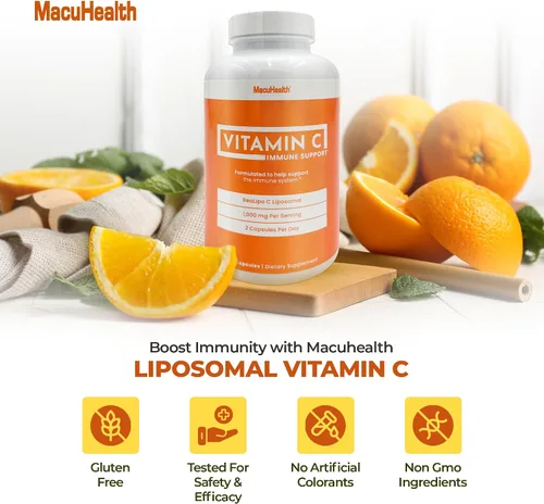 Vista 4 de MacuHealth Vitamina C liposomal de 1000 mg por porción, vitamina de alta biodisponibilidad con antioxidantes solubles en grasa y absorción mejorada