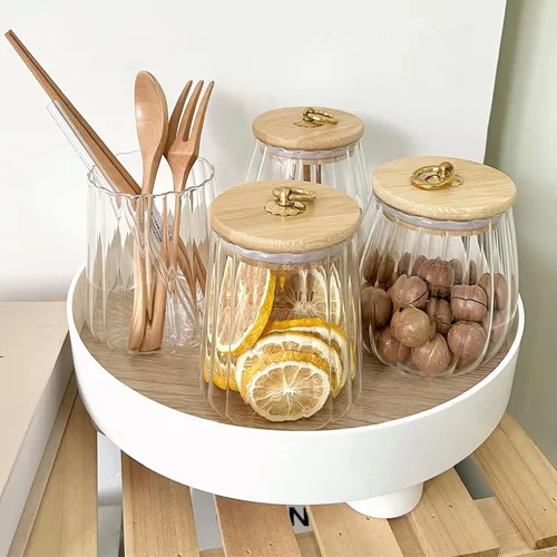 Vista 4 de Frascos de vidrio con tapas de bambú, contenedores de vidrio de 23 FL OZ con tapas herméticas para almacenamiento, tarros grandes de caramelo