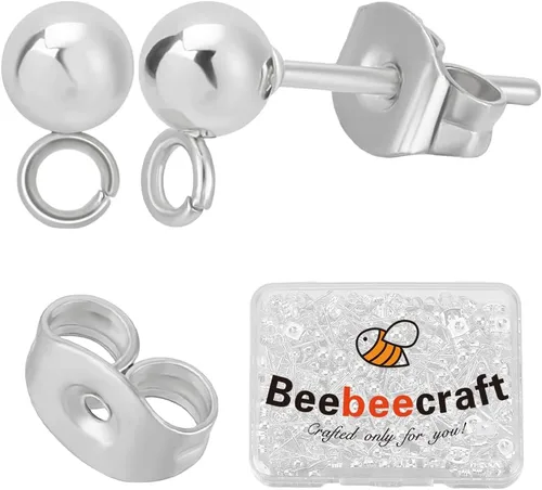 Vista 7 de Beebeecraft 100 piezas de 2 colores, componentes para aretes de bola con perno, chapados en oro de 24K y plata de ley 925, acero inoxidable 304