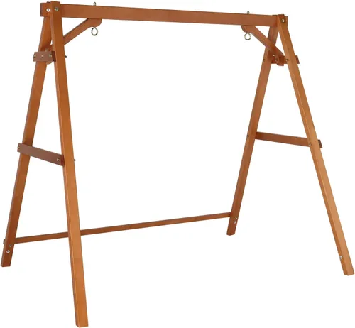 Vista 12 de VINGLI Marco de columpio de madera resistente de 660 libras con tablero de conexión inferior extra, soporte de banco de columpio de porche con marco