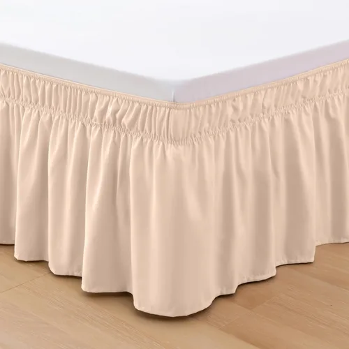 Vista 6 de Funda elástica para cama, estilo envolvente, resistente a las arrugas, cómoda, con volados, caída de 16 pulgadas, color blanco