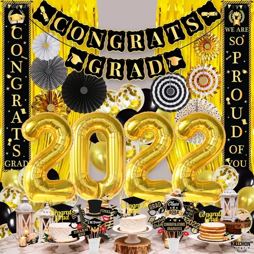 Vista 7 de Enormes decoraciones de fiesta de graduación 2022 – Paquete de 63 Cartel «We Are So Proud Of You» con accesorios de cabina de fotos de graduación
