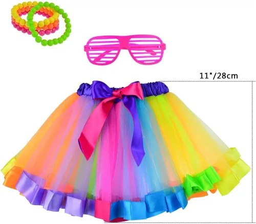 Vista 2 de Accesorios de disfraz 6 en 1 de los años 80 para niños, trajes elegantes de los años 80 y tutú para fiesta de cosplay con temática retro de los años