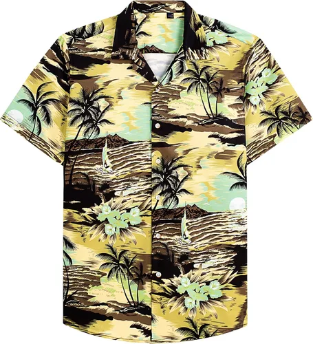 Vista 24 de Alimens & Gentle - Camisa de algodón estilo hawaiano para hombre, casual, de manga corta, ajuste regular 1609 rojo