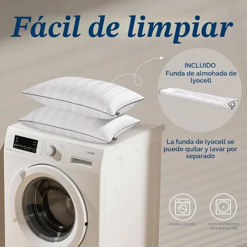 Vista 8 de downluxe - Juego de 2 almohadas de plumas y plumón de ganso - Almohadas de plumas de la colección hotelera para dormir de espalda, de estómago