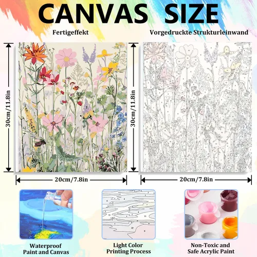 Vista 3 de Kit de pintura por números para adultos con marco de madera, kit de pintura por números de flores silvestres para adultos, kit de pintura acrílica