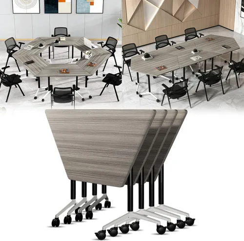 Vista 30 de 2Pack Folding Conference Table, 47.2in Modular Training Table with Wheels Grey