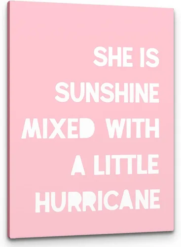 Vista 9 de PHAMTE Decoración de pared para dormitorio de niñas, arte de pared con texto en inglés «She is Sunshine Mixed with a Little Hurricane», lienzo