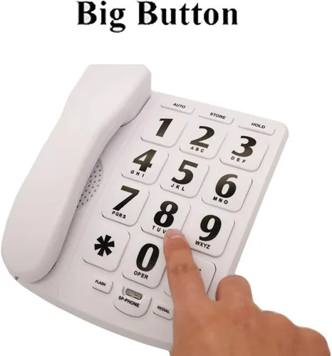 Vista 4 de J-P02 - Teléfono amplificado con botón grande para personas con discapacidad auditiva, teléfono fijo para personas mayores, teléfono para personas