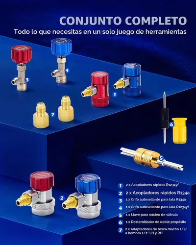 Vista 3 de OMT 3-Way AC Manifold Gauge Set para R1234yf R134a R404a con mangueras de 5