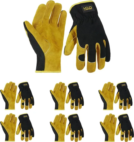 Vista 17 de HANDLANDY Guantes de jardinería de cuero para hombre, guantes de trabajo utilitarios para mecánicos, construcción, conductor