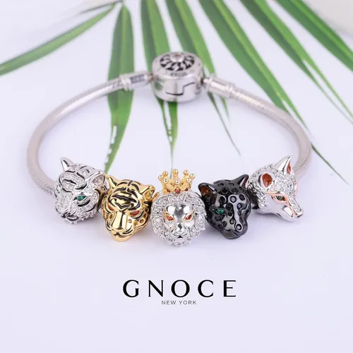 Vista 4 de GNOCE Charms de animales para pulseras S925 Plata Negro Pantera Charm Tigre Charm Charm Fit pulsera collar joyería regalo para mujeres hombres